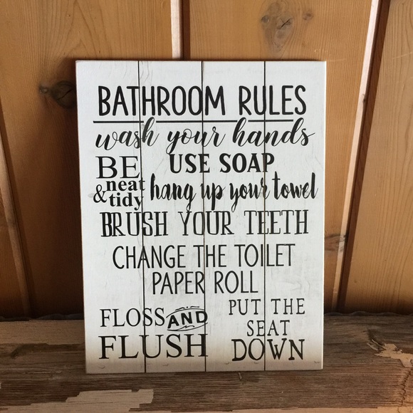 NWT Wooden Pallet Bathroom Rules Sign - Picture 2 of 3